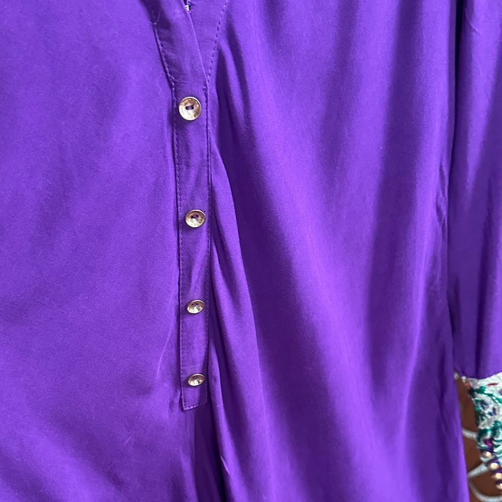 Purple Embroidered Sleeve Dress - Picture 4 of 8